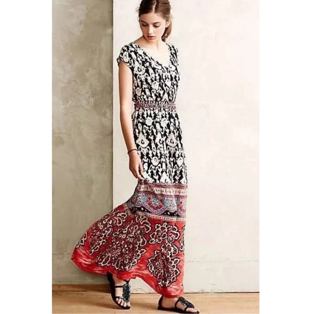 100% Silk Vanessa Virginia Chennai Beaded Maxi Dress, size 6